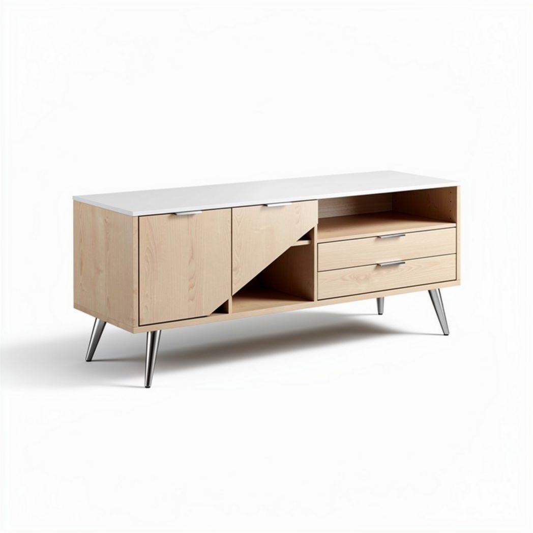 Mobiletto in legno di betulla con ripiano bianco e piedi in metallo 120 x 40 x 50cm