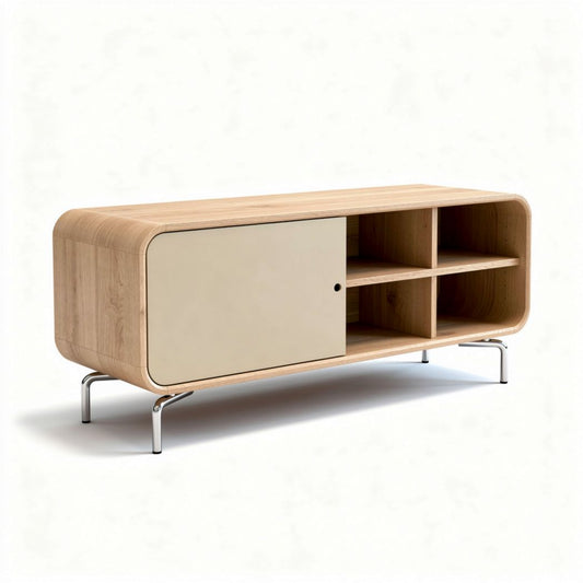Mobile contenitore in legno di faggio con ripiani aperti e porta chiusa 120 x 40 x 50cm