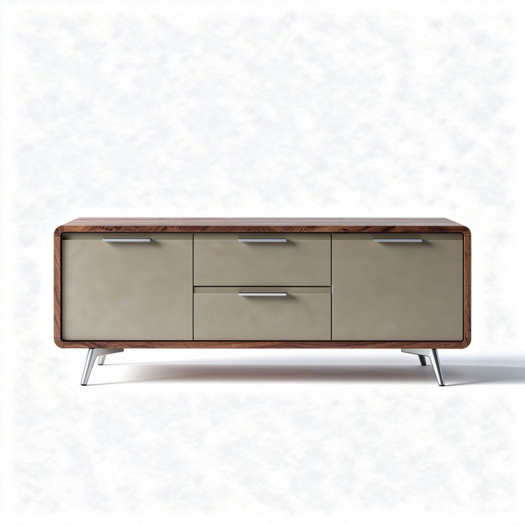 Mobiletto nero in legno con frontali grigi e gambe metalliche 120 x 40 x 50cm