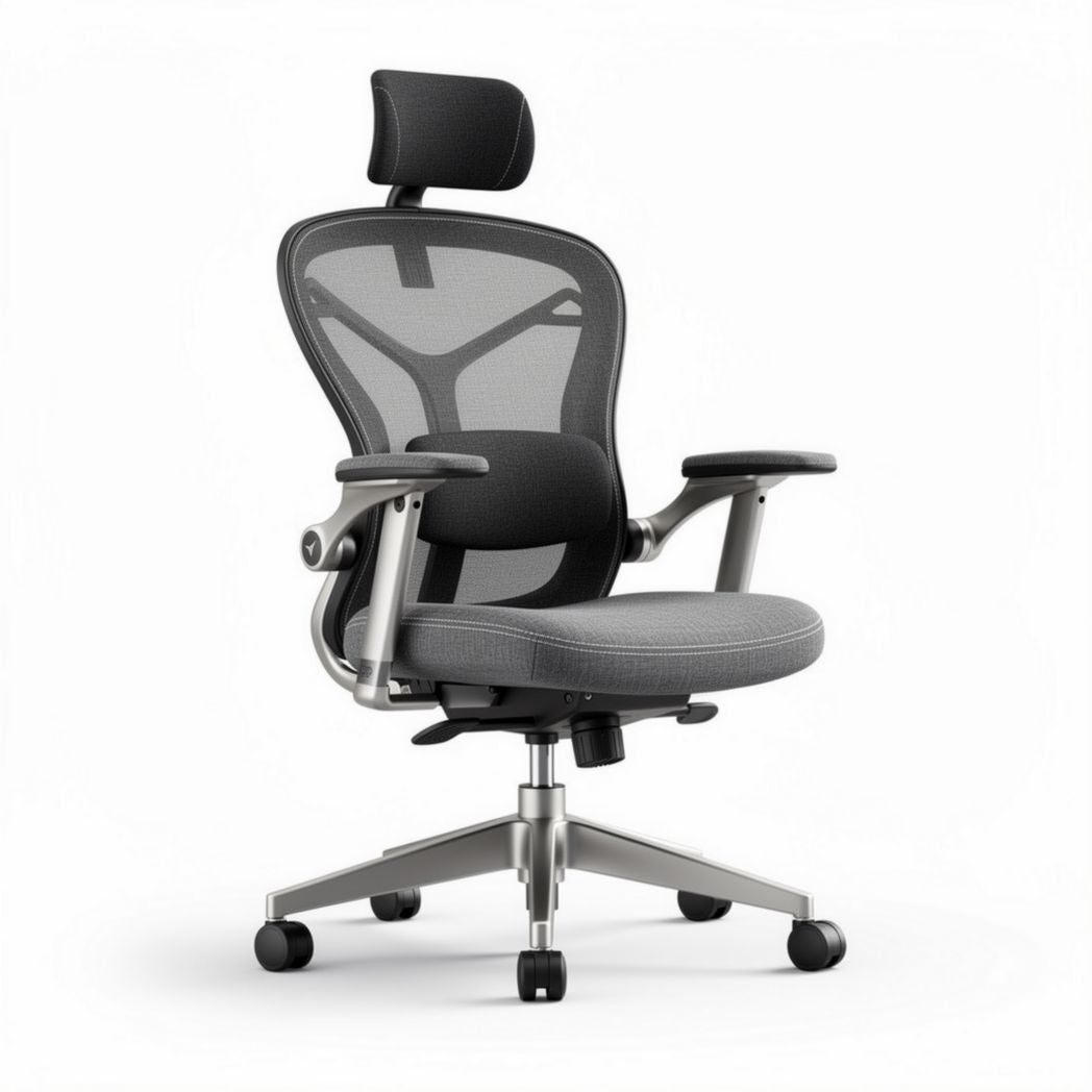 Sedia da ufficio ergonomica con rete grigia e base in alluminio 65 x 65 x 120cm