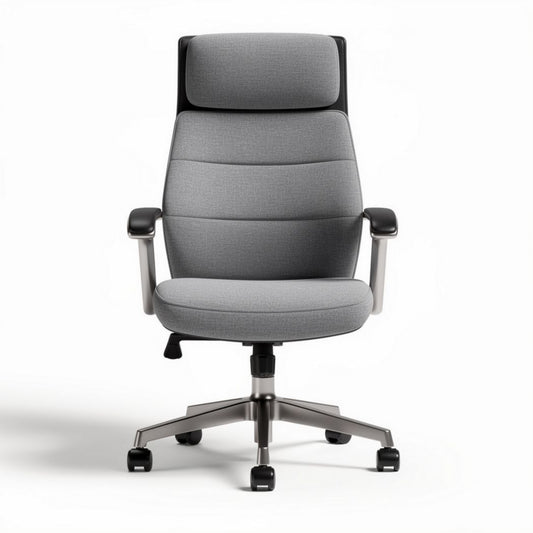 Sedia ergonomica grigia con poggiatesta regolabile e base in metallo 60 x 60 x 120cm