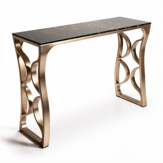 Tavolo console in metallo dorato e piano in vetro temperato 120 x 40 x 75cm