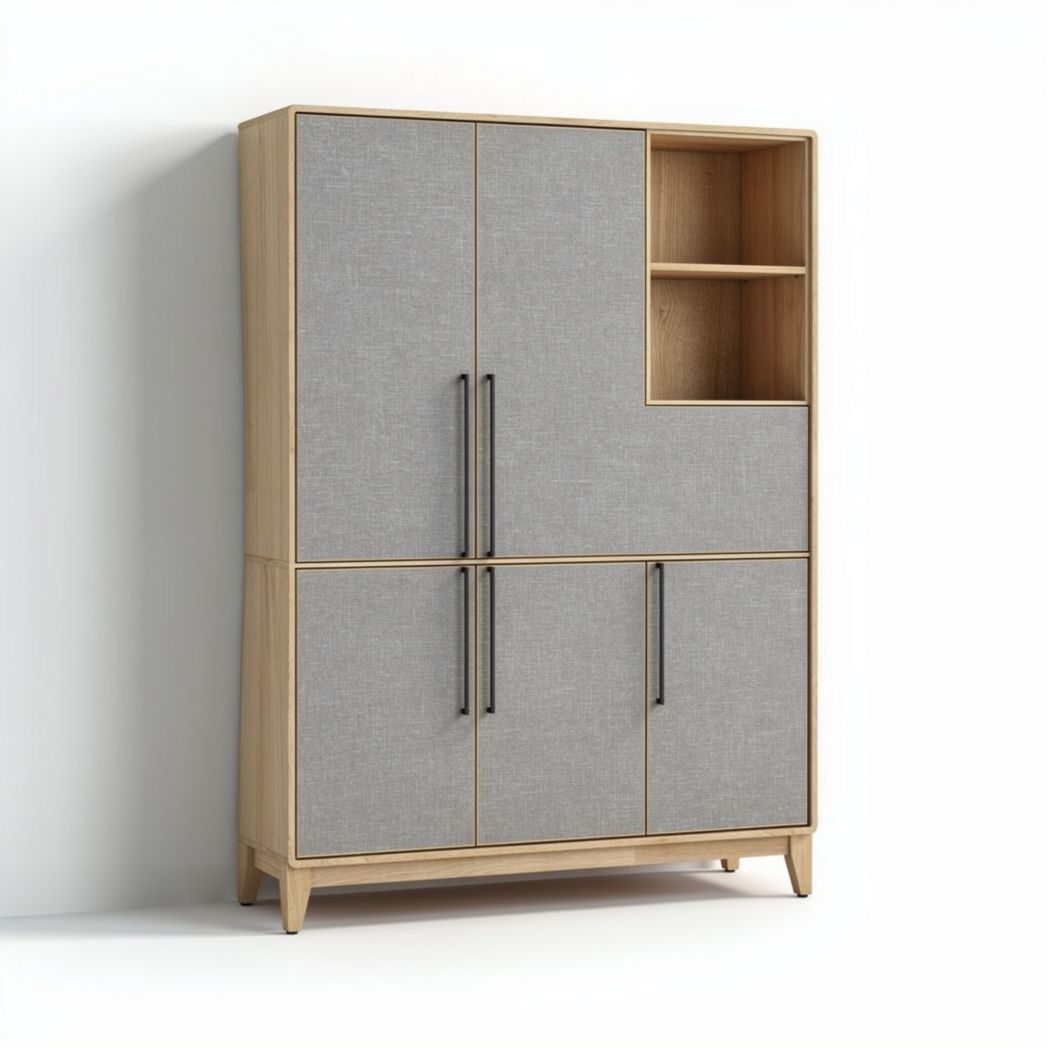 Armadio in legno con finitura grigia e ripiano aperto dimensioni 80 x 40 x 180cm