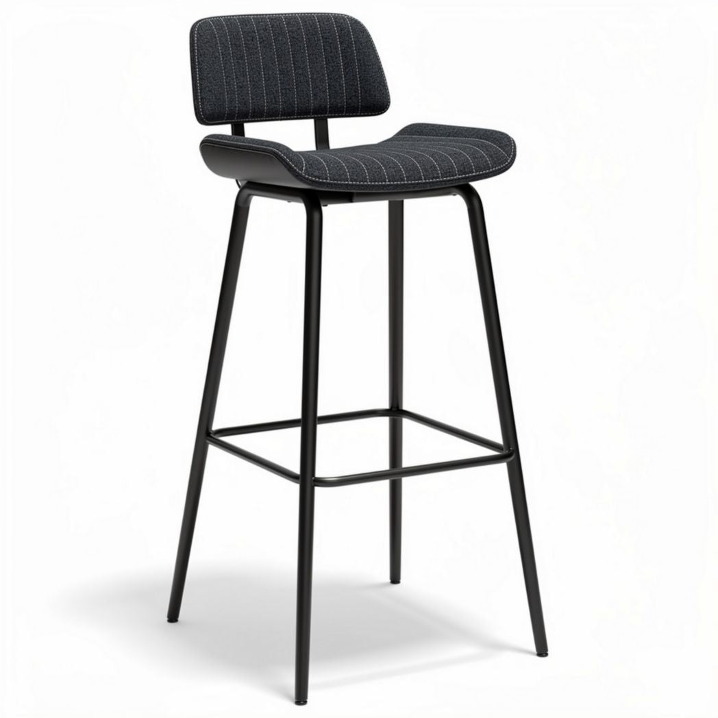 Sgabello da bar in tessuto grigio scuro con struttura in metallo nero 45 x 40 x 100cm