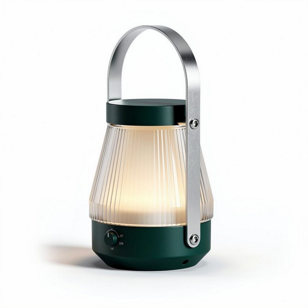 Lampada portatile a LED verde in plastica con maniglia e dimmer 15 x 15 x 25cm