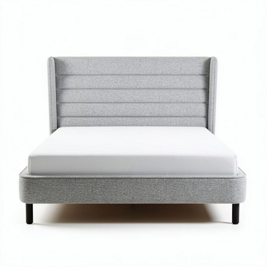 Letto matrimoniale con testiera imbottita grigia 202 x 160 x 100cm