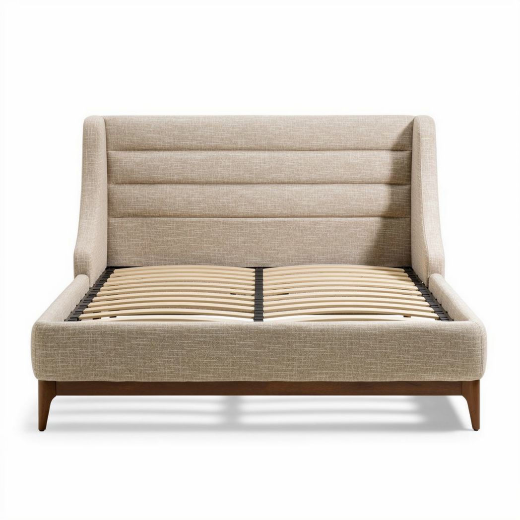 Letto matrimoniale in legno con struttura imbottita e dimensioni 210 x 160 x 90cm