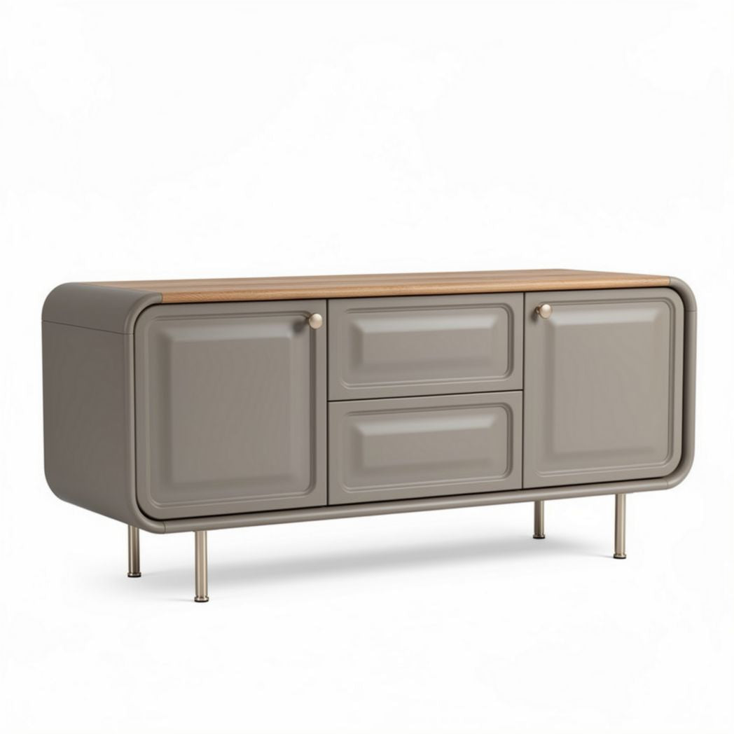 Mobiletto contenitore in legno e plastica grigia 130 x 40 x 70cm con ante e cassetti