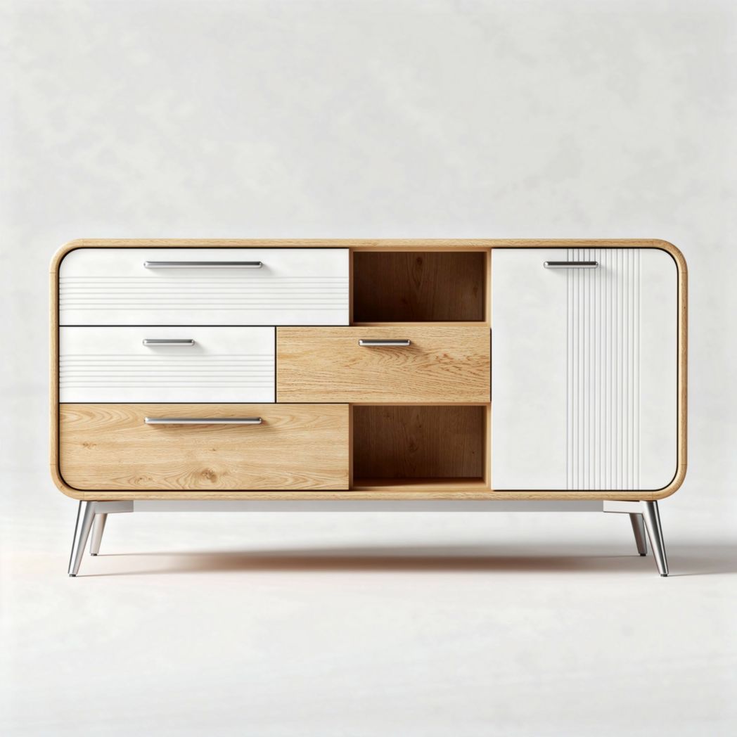 Mobiletto in legno con finiture bianche e cassetti 120 x 45 x 75cm